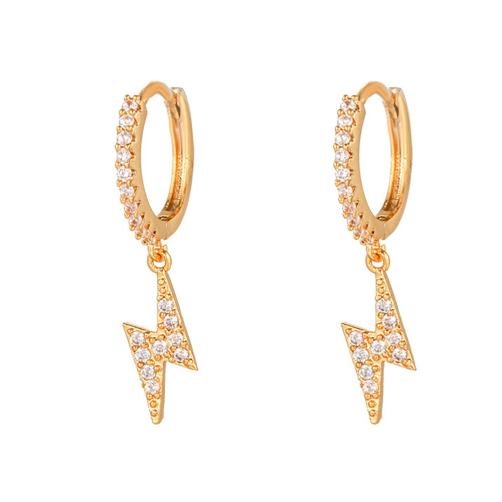 New Design Stainless Steel Cubic Zirconia Chain Hoop Earring For Women Star Moon Pendant Cartilage Earring Piercing Jewelry